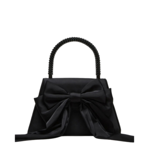 The Handbag Den Black Satin Beaded Top-Handle Clutch for Women